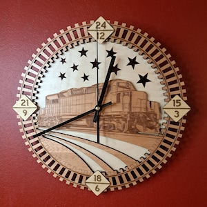 Reloj de motor de ferrocarril Corte láser SVG, AI, archivos Lightburn solamente