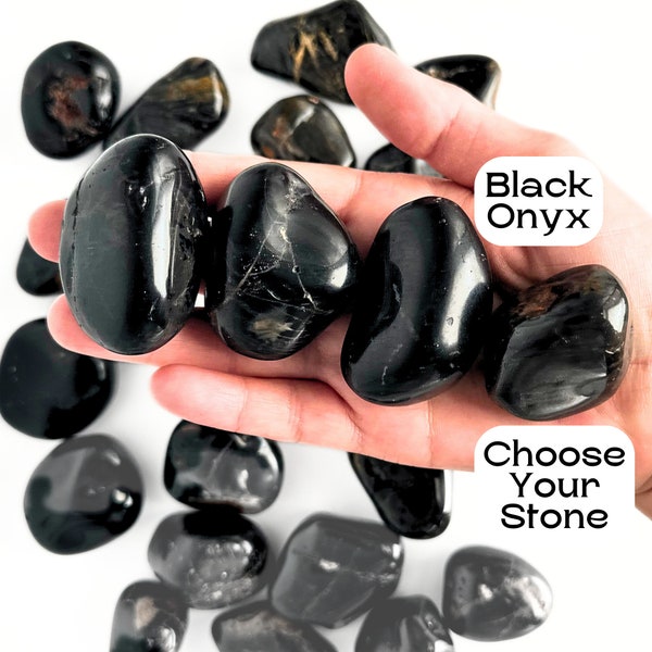 Black Onyx Crystal Large Tumbled Onyx Palm Stone Tumbled Black Onyx Polished Black Onyx Worry Stone Root Chakra Stone Crystal for Strength