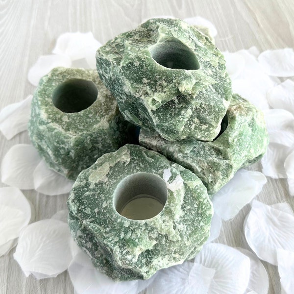 Green Aventurine Candle Holder Rough Aventurine Stone Air Plant Holder Votive Holder Tealight Holder Crystal Stone Centerpiece Raw Gemstone