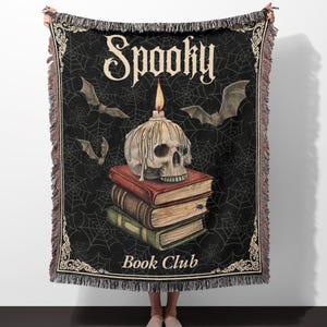 Spooky Book Club Blanket Gothic Halloween Blanket Skeleton Woven Throw Cozy Dark Academia Decor  Unique Horror Gift For Readers