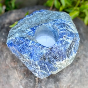 Rough Sodalite Candle Holder Raw Sodalite Natural Stone Plant Holder Votive Holder Tea Light Holder Crystal Stone Centerpiece Raw Gemstone