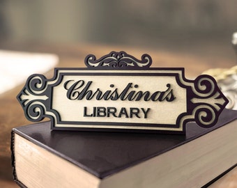 Personalized Library Sign Bookshelf Decor Gift for Reader Bookish Book Nook Bookcase Sign