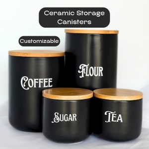 Ceramic Canister Coffee Canister with Bamboo Lid Goth Kitchen Decor Kitchen Storage Canister Black Ceramic Container Housewarming Gift