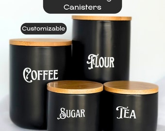 Ceramic Canister Coffee Canister with Bamboo Lid Goth Kitchen Decor Kitchen Storage Canister Black Ceramic Container Housewarming Gift