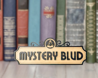 Mystery Blvd Wood Shelf Sign: Vintage Library Decor