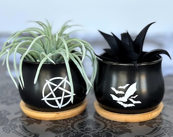 Cauldron Planter Halloween Planter Goth Planter Pot Ceramic Mini Witch Planter Succulent Planter Cute Desk Decor Spooky Plant Pot with Drain