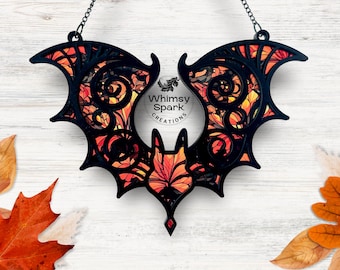 Acrylic Bat Suncatcher, Gothic Halloween Window Hanging (7x4.6 in)