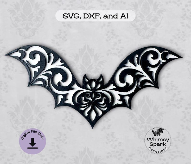 Filigree Bat SVG Laser Cut File: Gothic Baroque Wall Art (digital ...