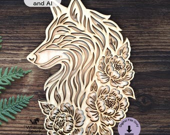 Floral Wolf SVG, Layered Laser Cut File (Digital Download)
