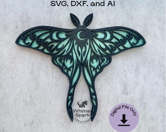 Luna Moth SVG Layered Laser Cut File – Gothic Boho Wall Art – Vinyl, Laser, CNC Moon Moth for Decor & Crafts Spooky DIY Files for Crafters
