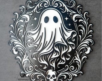 Cute Ghost SVG Baroque Layered Laser-Cut File Gothic Halloween Decor Instant Download DXF + AI Spooky Wall-Art Frame