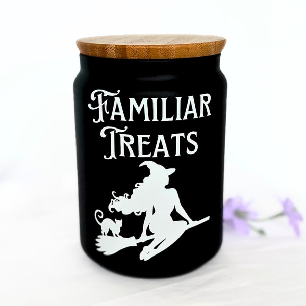 Pet Treats Jar Cat Treats Jar with Bamboo Lid Witch Kitchen Canister Witchy Storage Jar with Lid Kitchen Storage Canister Witches Familiar
