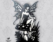 Dark Fairy SVG Gothic Fairy Laser Cut File Fantasy Silhouette Template Mushroom Fairy Shelf Sitter Cricut & Glowforge File Download