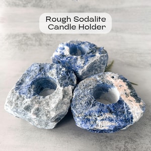 Rough Sodalite Candle Holder Raw Natural Stone Air Plant Container Votive Tea Light Natural Crystal Stone Centerpiece Raw Gemstone Gift