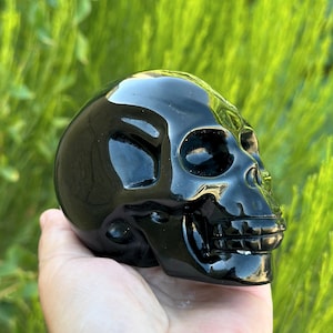 Black Obsidian Skull Crystal Skull Stone Large Black Obsidian Polished Black Obsidian Skull Black Obsidian Crystal Skull Carving Black Skull