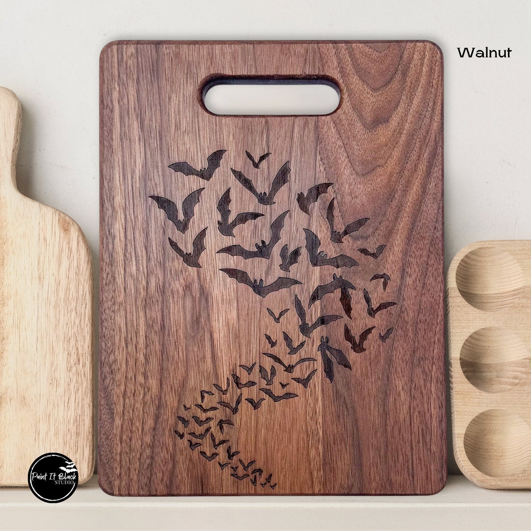 Goth Kitchen Decor Bats Laser Engraved Walnut Cutting Board Wooden ...