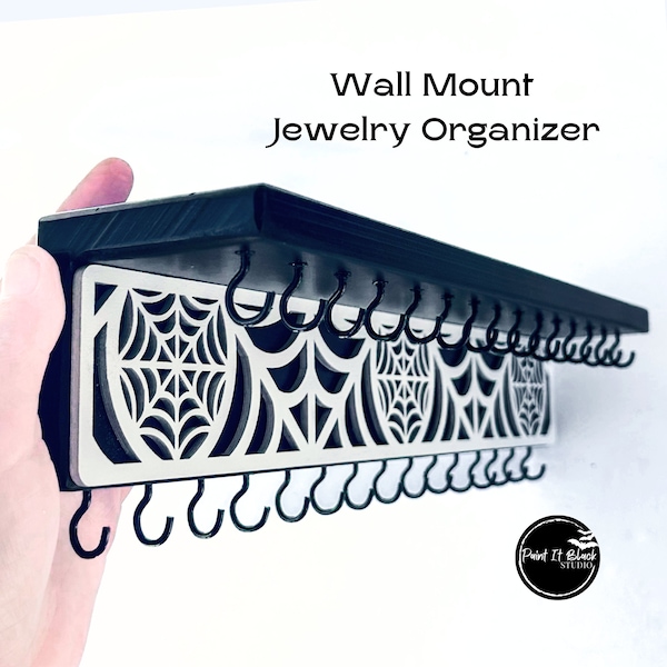 Goth Jewelry Organizer with Shelf Wall Mounted Spider Web Jewelry Hanger Goth Room Decor Goth Gifts Bedroom Decor Spooky Wall Shelf