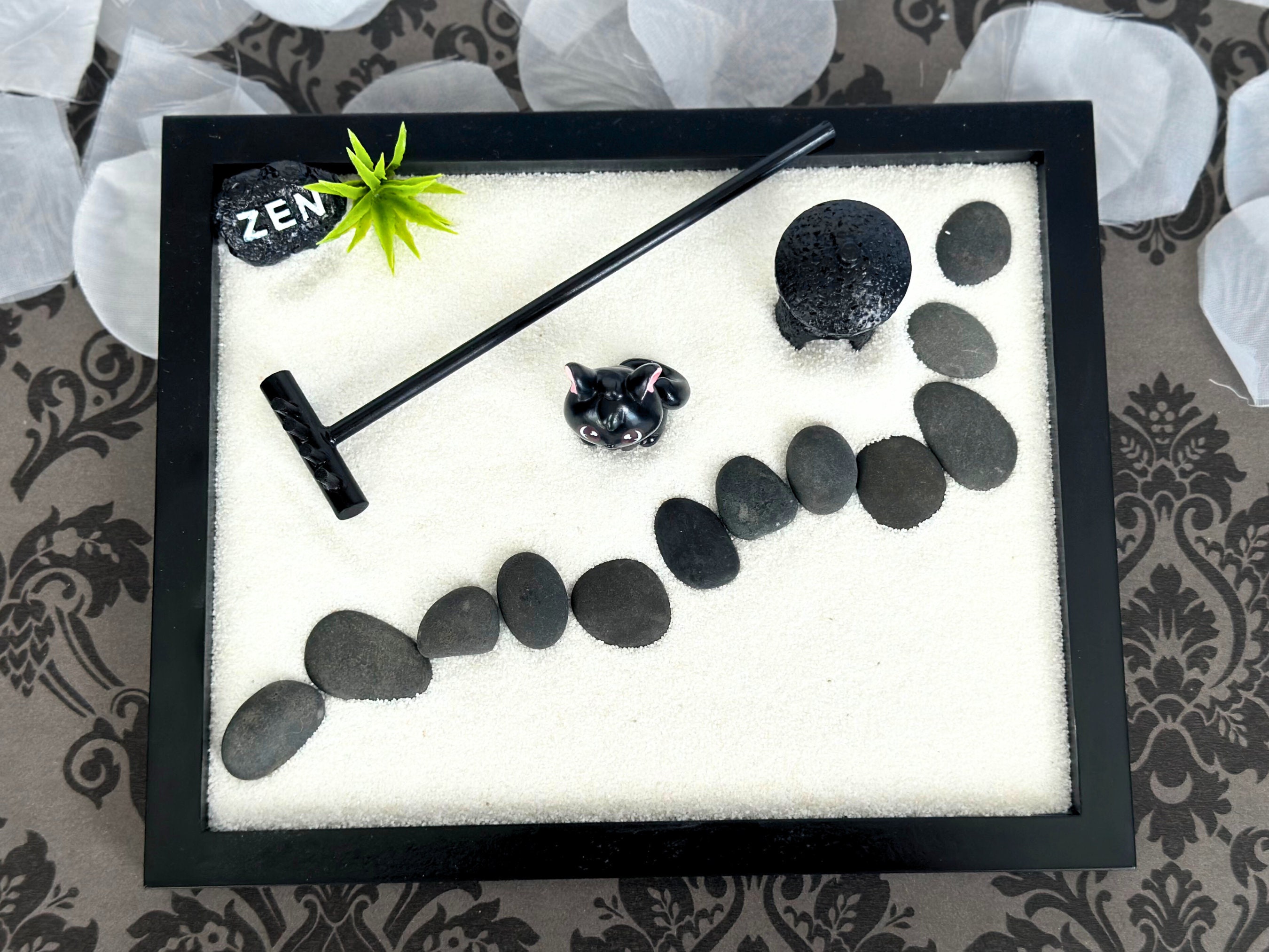 thumbnail image 2 of Goth Zen Garden Kit For Desk - 11 Spooky Miniatures, 4 Glow Ghosts, Black & Red Sand (Black Tray) 2 of 10