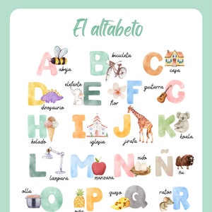 Spanish Educational Alphabet Poster Set For Kids and Toddlers (4 different Colours)