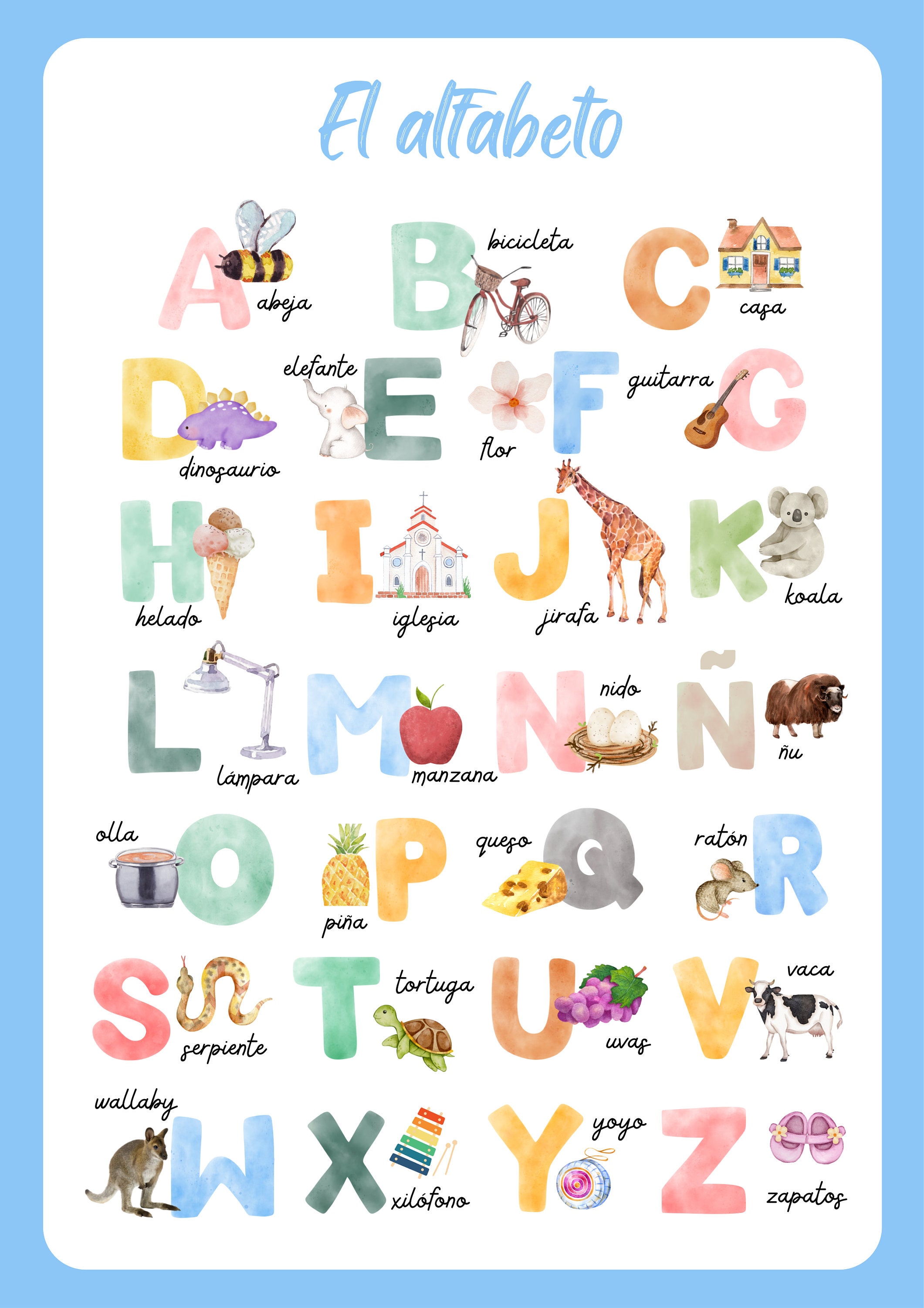 Spanish Educational Alphabet Poster Set for Kids and Toddlers - Etsy