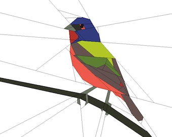 Painted Bunting - Foundation Paper Pieced pattern 10"x9" block -  FPP