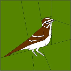 May include: A brown and white bird with a long tail, perched on a green background. The bird is made of paper and is a paper craft.
