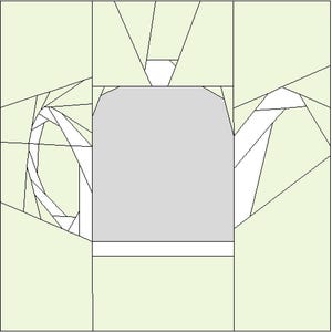 以下が含まれることがあります： 白い注ぎ口と取っ手のあるティーポットのペーパーピーシングパターン。パターンは薄い緑色の背景に黒い線で描かれています。