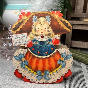 Cartão de boneca Hallmark usado vintage de 1947 - Land of Make Believe - Menina com um cachinho - Boneca nº 10 - Emplumada - Ótimo estado