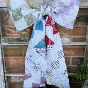 Vintage Handmade Scrappy Patchwork Quilt Bow - Mother's Day, Spring Wreath, Wall, Door (H)