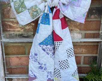 Lazo de patchwork vintage hecho a mano - Día de la Madre, corona de primavera, pared, puerta (H)