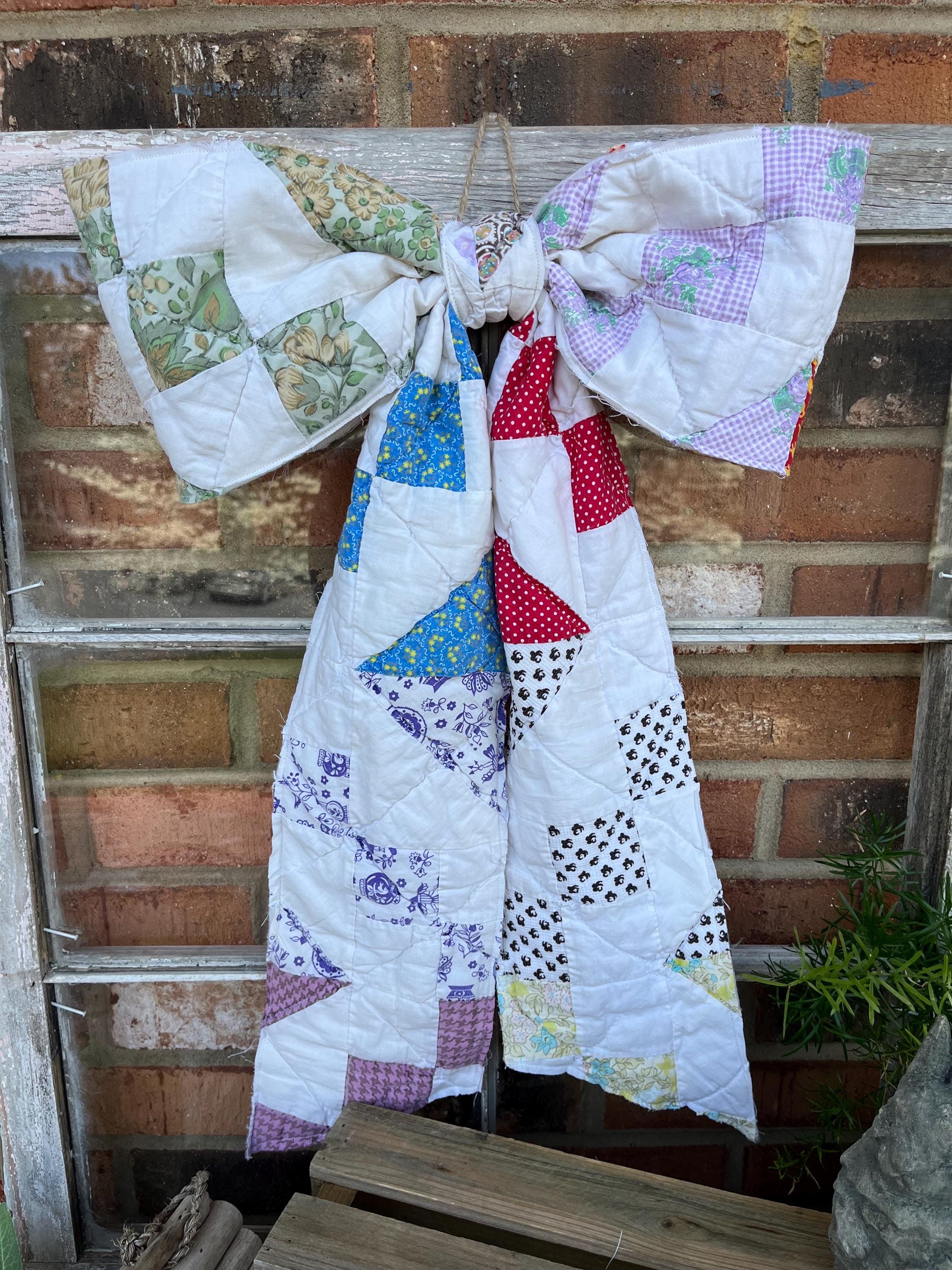 Vintage Handmade Scrappy Patchwork Quilt Bow - Mother's Day, Spring ...