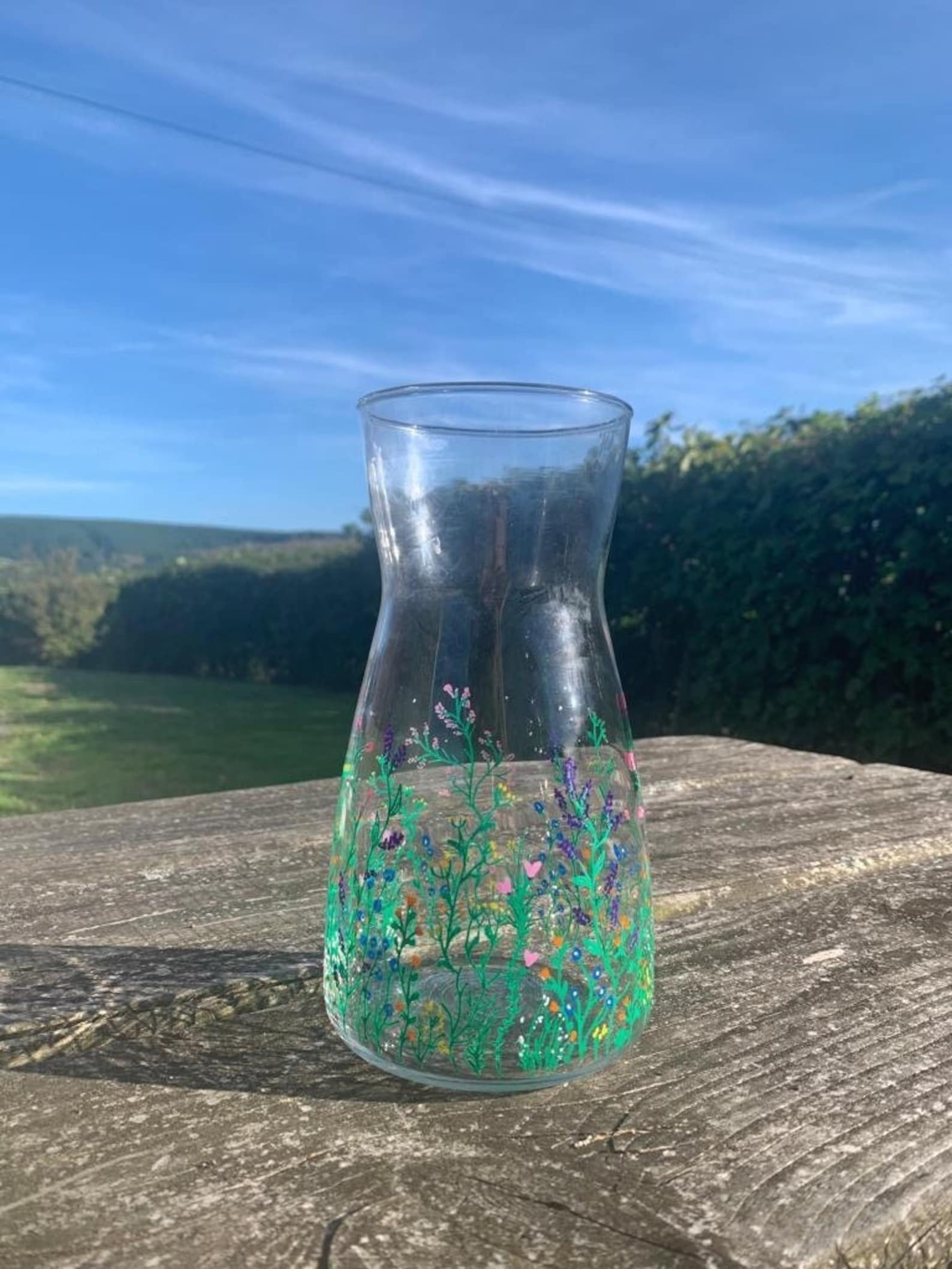 Handpainted Glass Flower Vase Etsy