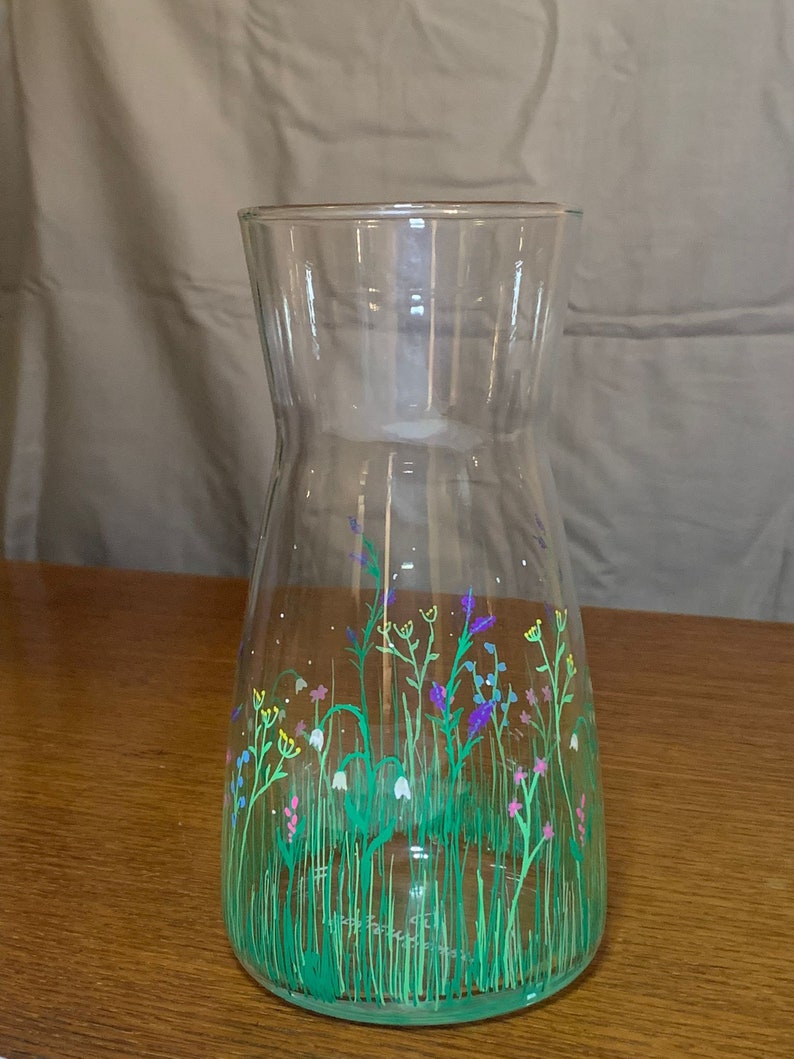 Handpainted Glass Flower Vase Etsy