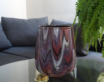 Hand Painted Marble Effect Glass Vase, Purple & White Floral Home Decor