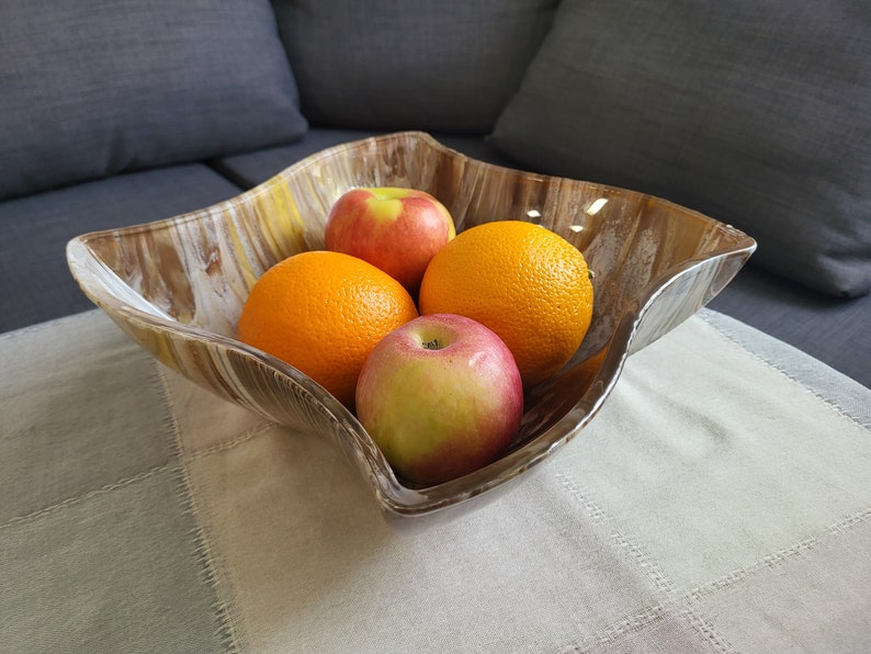 Wavy Square Shaped Glass Bowl, Gold/white/brown Home Decor, Unique