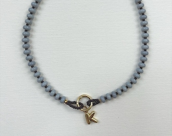 Glass Bead Necklace with Gold Initial Charm – Personalized Layering Jewelry