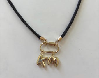 Personalized Brown Paracord Necklace with Gold Letter Charms