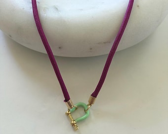 Bright Pink Paracord with Green Clasp Necklace: colorful summer accessory