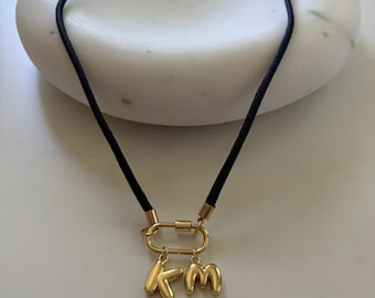 Personalized Navy Paracord Necklace with Gold Letter Charms