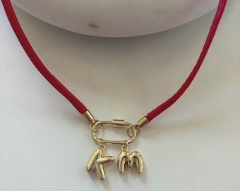 Personalized Bright Red Paracord Necklace with Gold Letter Charms