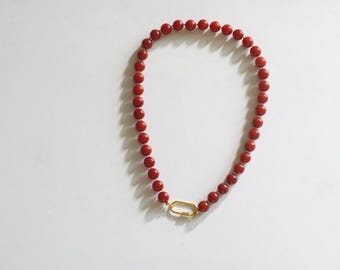 Carnelian Agate beaded necklace / stone choker/ colorful summer jewelry/ modern classic jewelry/trendy fashion/ Gemstones