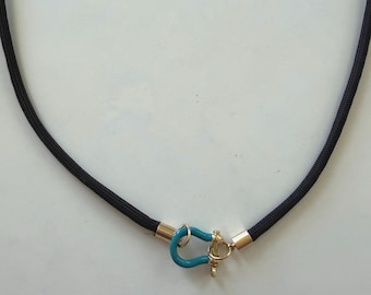 Brown Paracord with Teal Horseshoe Clasp Necklace: colorful summer accessory