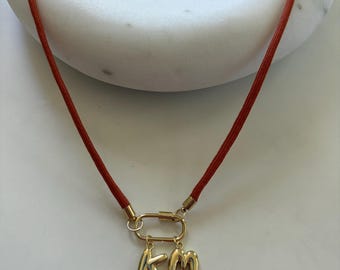 Personalized Orange Paracord Necklace with Gold Letter Charms