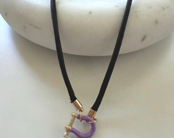 Brown Paracord with Purple Horseshoe Clasp Necklace: colorful summer accessory