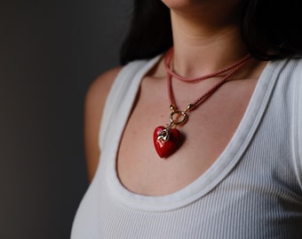 Red heart paracord necklace with personalized initial