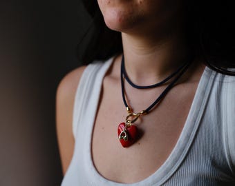 Red heart paracord necklace with personalized initial