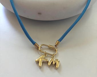 Personalized Bright Blue Paracord Necklace with Gold Letter Charms