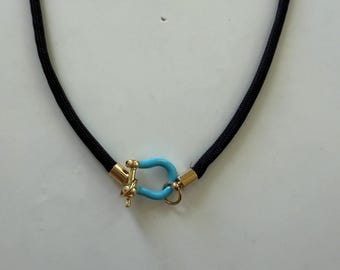 Brown Paracord with Blue Horseshoe Clasp Necklace: colorful summer accessory