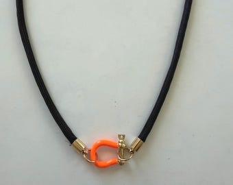Brown Paracord with Orange Horseshoe Clasp Necklace: colorful summer accessory