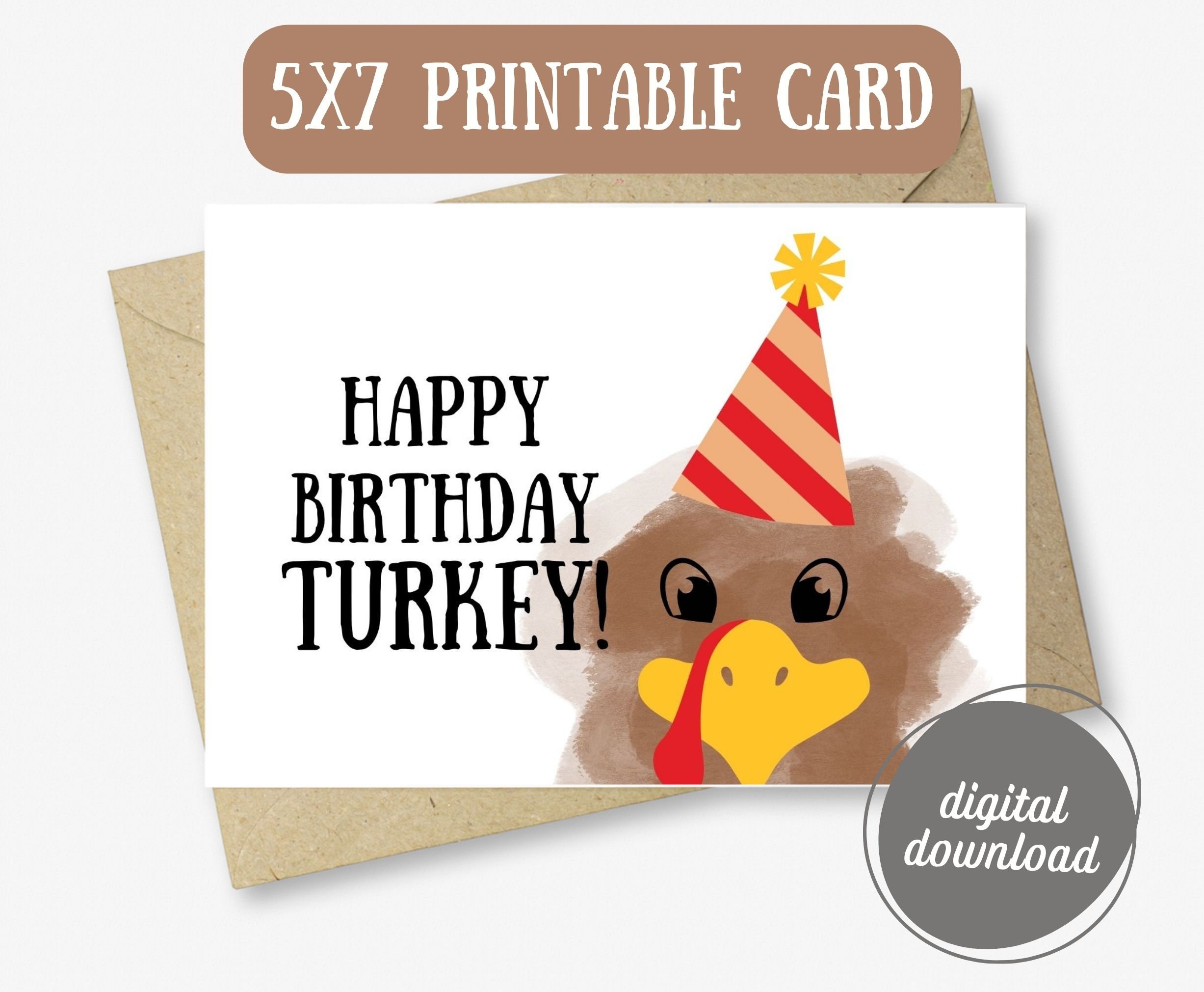 Happy Birthday Turkey Greeting Card Cute Turkey Party Hat Birthday Card